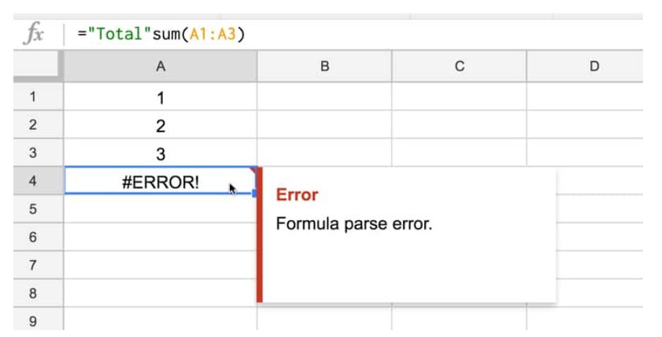 Lỗi #ERROR! trong Google Sheets 1